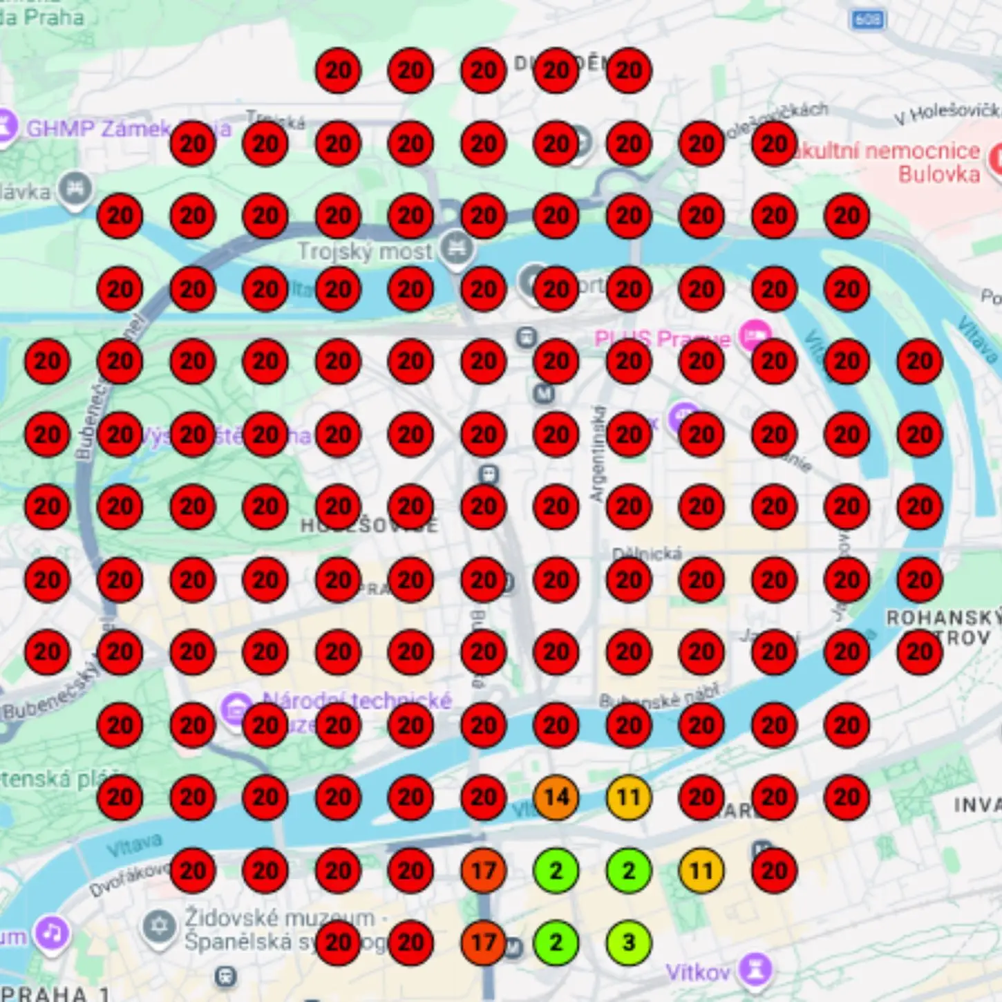 Heatmapa umístění před optimalizací